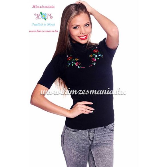 Kalocsai mintás hímzett garbó - Hímzésmánia - fekete  