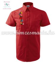   Piros rövid ujjú férfi ing kalocsai hímzéssel - Hímzésmánia - M, L