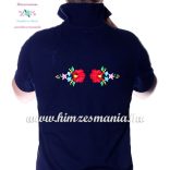 Men's pique polo shirt - folk machine embroidery - Kalocsa style - navy - Embroidery Mania