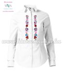   Womens long sleeve shirt - hungarian folk machine embroidery - Kalocsa design - white