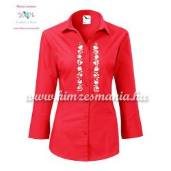   Womens 3/4 sleeve shirt - hungarian folk machine embroidery - Kalocsa design - red