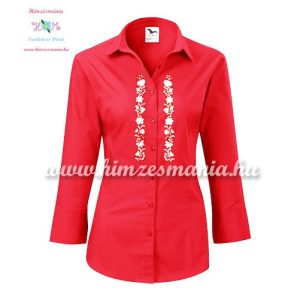 Piros női ing fehér kalocsai mintával - gépi hímzés
