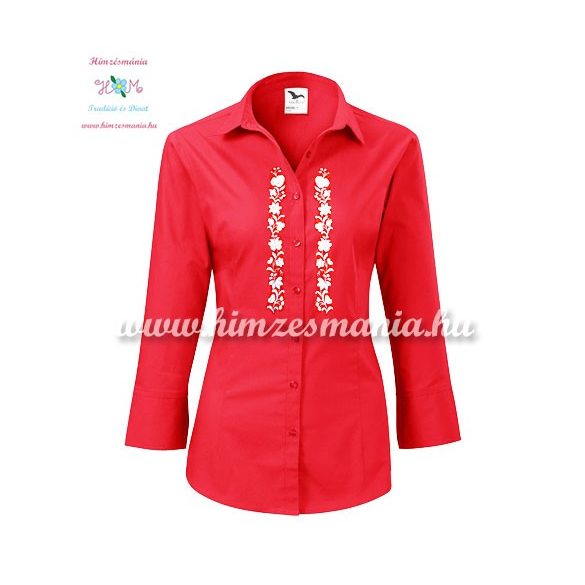 Piros női ing fehér kalocsai mintával - gépi hímzés