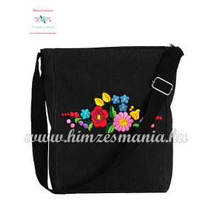 Shoulder bag - hungarian folk embreoidered - Kalocsa style - black