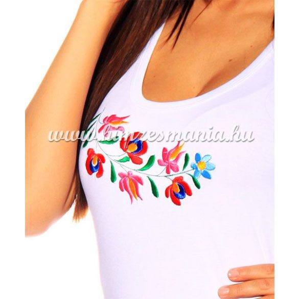 Long boxer top - hungarian folk machine-embriodery - Matyo style - white