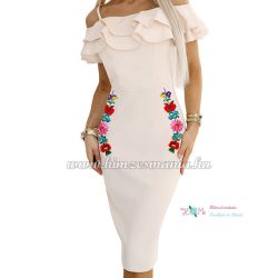   ELEGANT SUMMER DRESS WITH KALOCSAI PATTERN - HAND EMBROIDERY - BEIGE