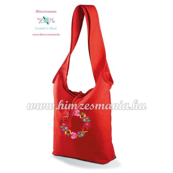 Cotton canvas tote bag - hungarian folk embroidered - Kalocsa style - Red