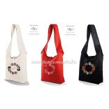 Cotton canvas tote bag - hungarian folk embroidered - Kalocsa style - Red