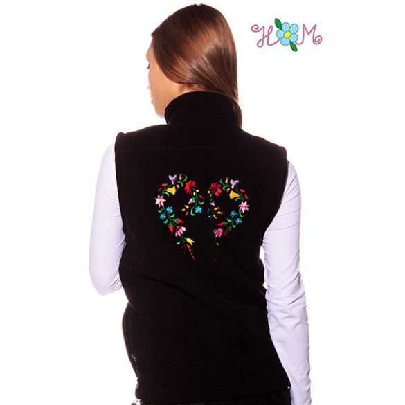 Embroidery Mania - Fleece vest - folk embroidery from Hungary - black