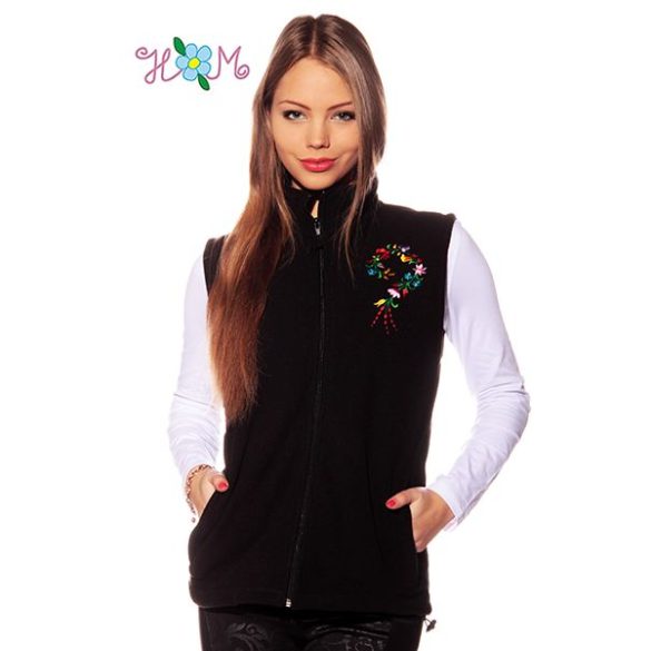 Embroidery Mania - Fleece vest - folk embroidery from Hungary - black