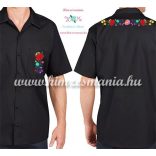 Men's short sleeve shirt - hand embroidery - folk motif - Kalocsa style - black