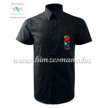 Men's short sleeve shirt - hand embroidery - folk motif - Kalocsa style - black