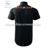 Men's short sleeve shirt - hand embroidery - folk motif - Kalocsa style - black