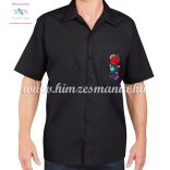 Men's short sleeve shirt - hand embroidery - folk motif - Kalocsa style - black