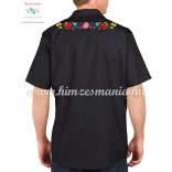 Men's short sleeve shirt - hand embroidery - folk motif - Kalocsa style - black