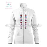 Cipzáras kenguru zsebes női pulóver - gépi hímzés - fehér