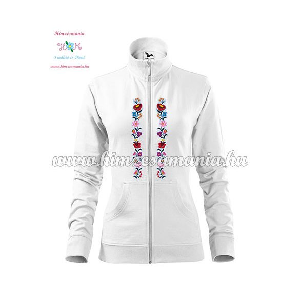 Women's zipped jacket - folk embroidered - Kalocsa style - white