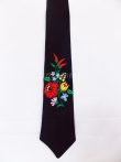   Tie - hungarian folk machine embroidery - Kalocsa pattern - black