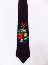  Tie - hungarian folk machine embroidery - Kalocsa pattern - black