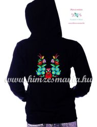 Women' sweatshirt - hand embroidery - hungarian folk motif - black