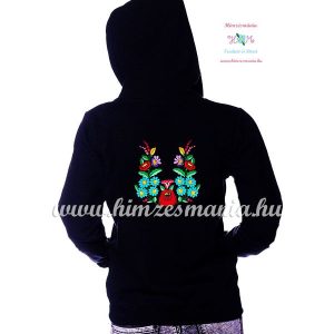 Women' sweatshirt - hand embroidery - hungarian folk motif - black