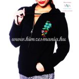 Elején-hátulján kalocsai mintás kapucnis női felső - kézi hímzés - fekete - XL