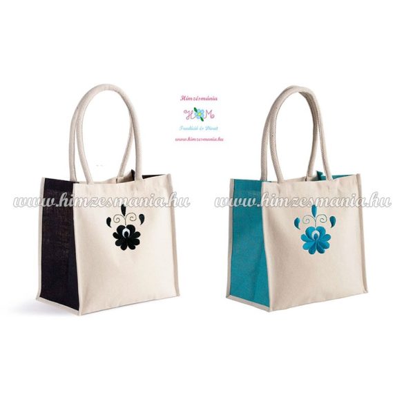 Bag - cotton canvas - folk embroidery - Matyo motif - natural/black