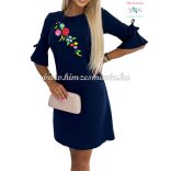 Elegant dress with Kalocsa pattern - hand embroidery - blue