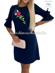 Elegant dress with Kalocsa pattern - hand embroidery - blue