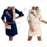 Elegant dress with Kalocsa pattern - hand embroidery - blue