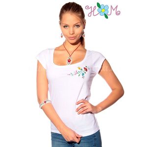 Embroidery Mania - T-shirt Kalocsa folk machine-embroidered - white
