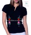 Women polo shirt - hungarian folk machine embriodery - Kalocsai design - black Women polo shirt - hungarian folk machine embriodery - Kalocsai design - black