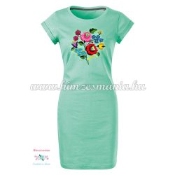   Ladies' long T-shirt - hungarian folk embroidery - Kalocsa pettern - mint