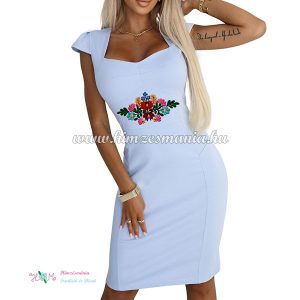 Kalocsa pattern cocktail dress - hand embroidery - navy