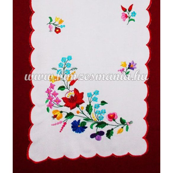 Kalocsa runner -  hand embroidered - hand red borders