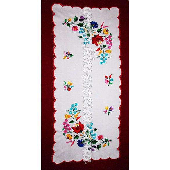 Kalocsa runner -  hand embroidered - hand red borders