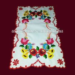   Table runner - hungarian folk embroidery - Kalocsai motif - handmade red borders - 26x40 cm