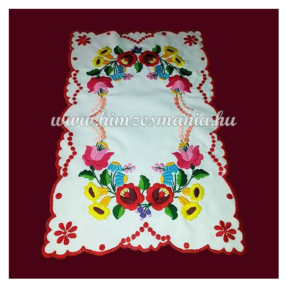 Table runner - hungarian folk embroidery - Kalocsai motif - handmade red borders - 26x40 cm