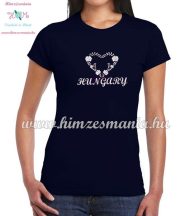   HUNGARY feliratos hímzett női póló matyó szív mintával - kék - S