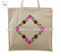   Shopping bag - cotton canvas - handmade - Kalocsa motif - natural
