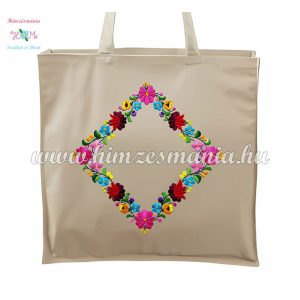 Shopping bag - cotton canvas - handmade - Kalocsa motif - natural