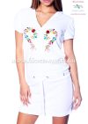 Terry beach dress - folk machine embroidered - Kalocsa heart design - white