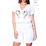 Terry beach dress - folk machine embroidered - Kalocsa heart design - white