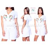 Terry beach dress - folk machine embroidered - Kalocsa heart design - white