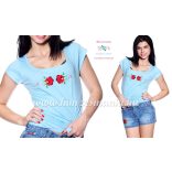 T-shirt - hungarian folk embroidery - Kalocsa rose - sky blue (S-XL) - Embroidery Mania