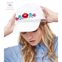   Baseball cap - hungarian folk - machine embroidery - kalocsai motif - unisex - white