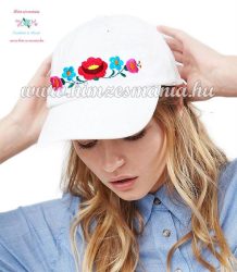 Baseball cap - hungarian folk - machine embroidery - kalocsai motif - unisex - white