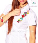   Women's short sleeve shirt - hungarian folk - hand embroidery - Kalocsa motif - white
