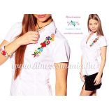 Women's short sleeve shirt - hungarian folk - hand embroidery - Kalocsa motif - white