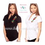 Women's short sleeve shirt - hungarian folk - hand embroidery - Kalocsa motif - white